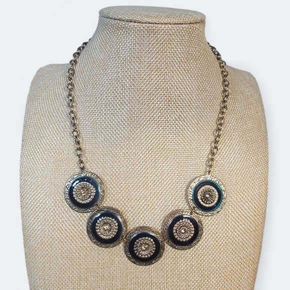 Ruby Rd. Chic Gold and Black Statement Necklace Medallions Chain - Picture 1 of 17